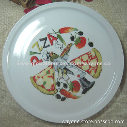 Stock lots A grade 12-inch porcelain pizza plate, round shape, 2 designs workable